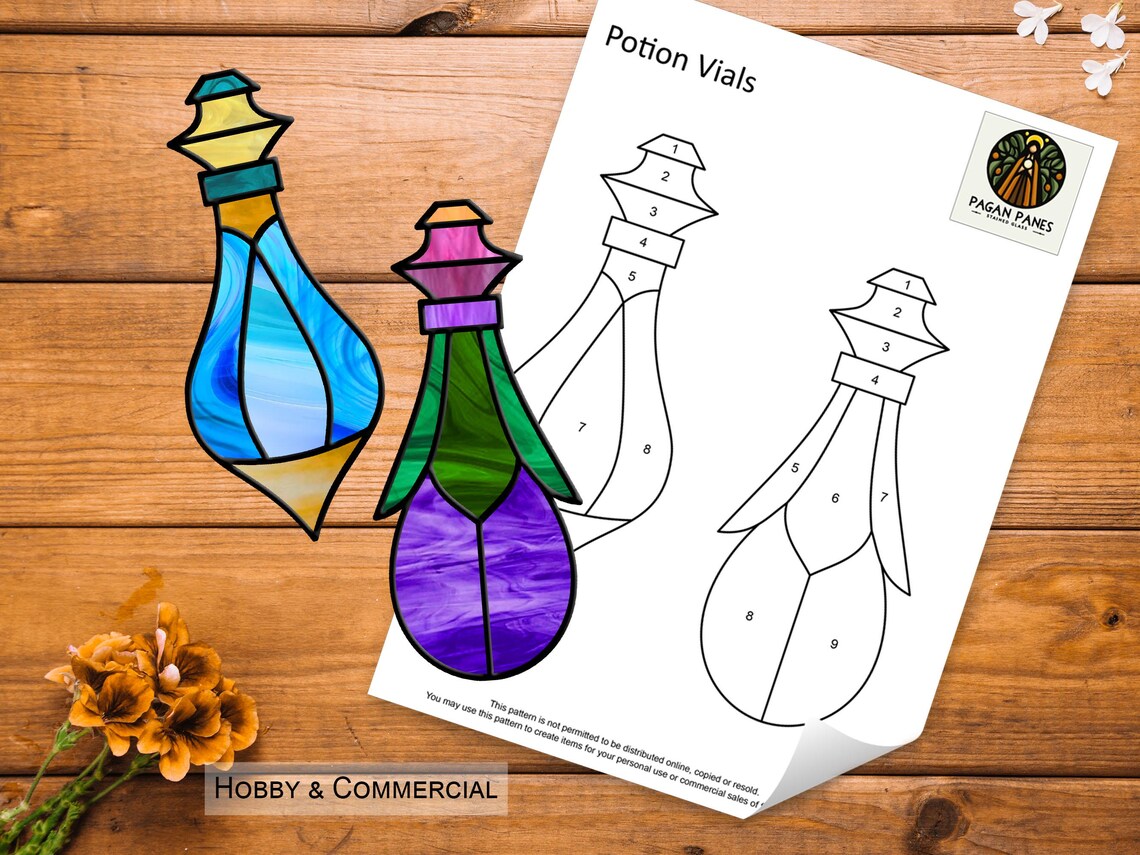 Vial Pattern Potion Vials Stained Glass Pattern, Stained Glass Pattern, Digital ...