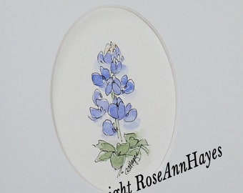 Bluebonnet Watercolor Wildflower Painting Original Garden