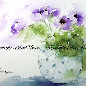Purple Flowers Watercolor Print of Painting