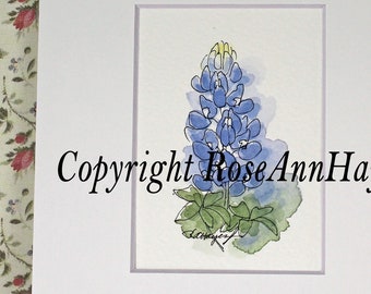 Bluebonnet Watercolor Wildflower Painting ACEO Original Garden
