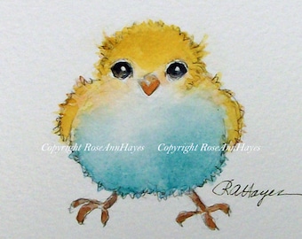 Baby Bird Original Watercolor Painting Nursery Home Decor ACEO