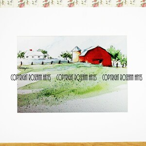 Barn Farm Watercolor Print Landscape, Farmhouse, Colorful Art, Country Decor, Gift for Farmer, Gardener, Gift for Friend, Boys Room