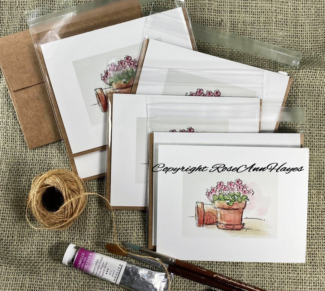Note Cards Thank You Invitation Pink Flowers Watercolor Greeting Card ...