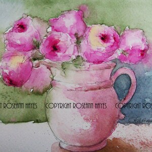 Pink Roses Watercolor Print Floral Country Flowers