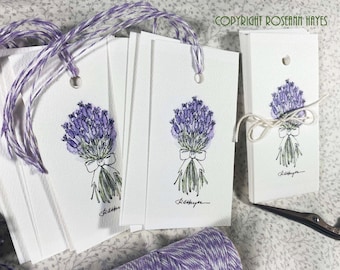 Lavender Gift Tags Watercolor Set of 12, Wedding Bridesmaid Bride Party Shower Gift French Country Flowers Dainty Bouquet Romantic
