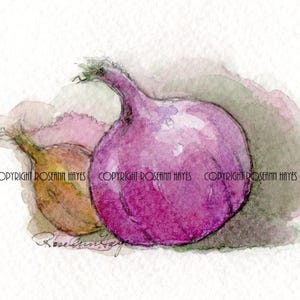 Kitchen Art Onion Painting Watercolor Original Gift for Chef Cook Hostess Housewarming Gardener Farmhouse Cottage Chic Garden Homestead Art