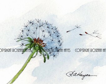 Dandelion Print Watercolor Wildflower Art, Garden, Gardener Gift, Farmhouse Decor, Cottage Chic, Kitchen Art, Office Decor, Unique