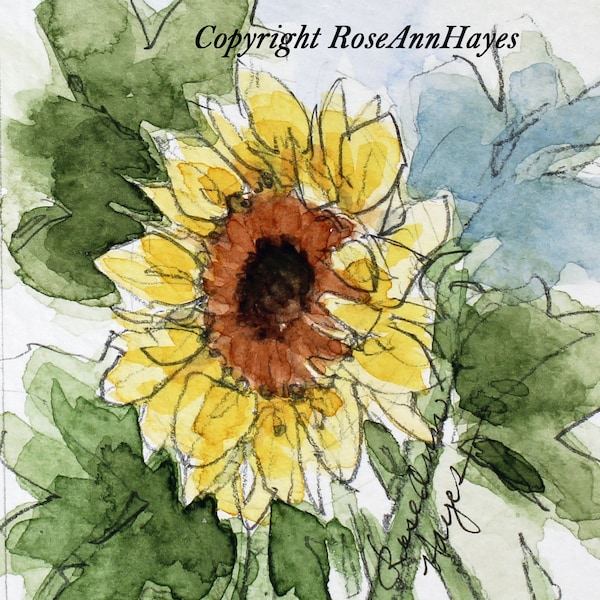 Sunflower Wildflower Original Watercolor Painting Garden ACEO