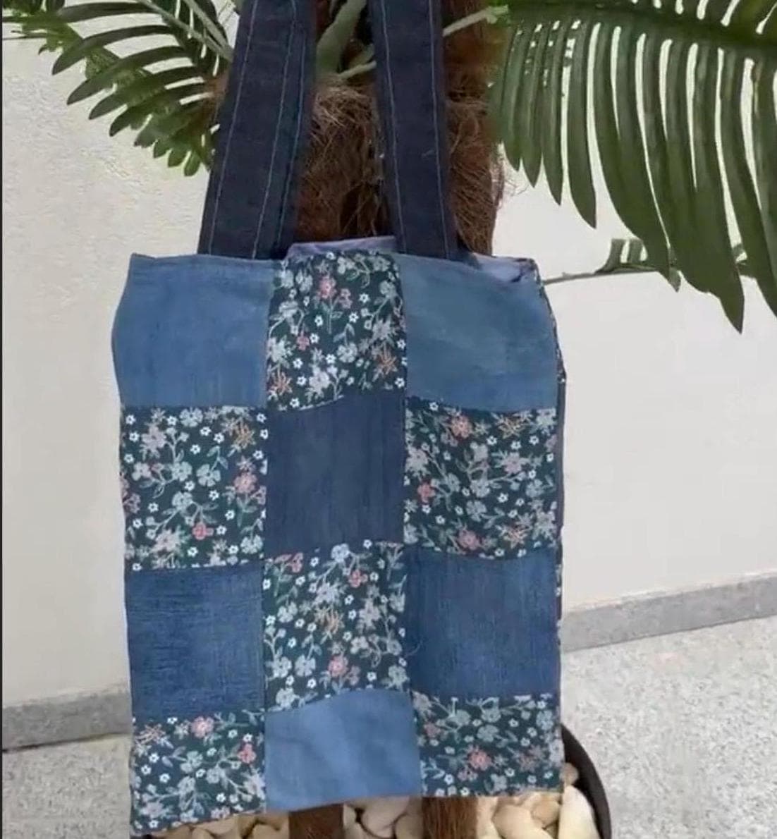 Recycled Old Jeans Fabric Bag With Lining and Interior Pocket