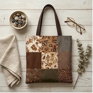 Tote Bag "Terra Rust" – Minimalismo Patchwork castanho 2026 – Edição Limitada Upcycled design consciente, presente minimalismo geométrico