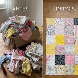 Custom Baby Clothes Memory Quilt – Handmade Personalized Keepsake Blanket with Name & Birth Date"