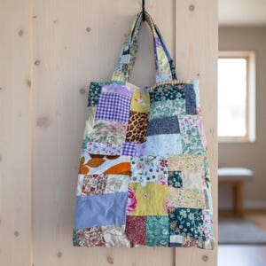 Bolso grande estilo boho chic patchwork | Bolso tote personalizable de tela reciclada | Bolso tote ligero para portátil | Regalo para una amiga