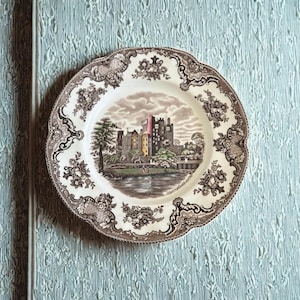 1792 Blarney Castle dinner plate by Johnson Bros, Old Britain, hand-colored brown, made in England