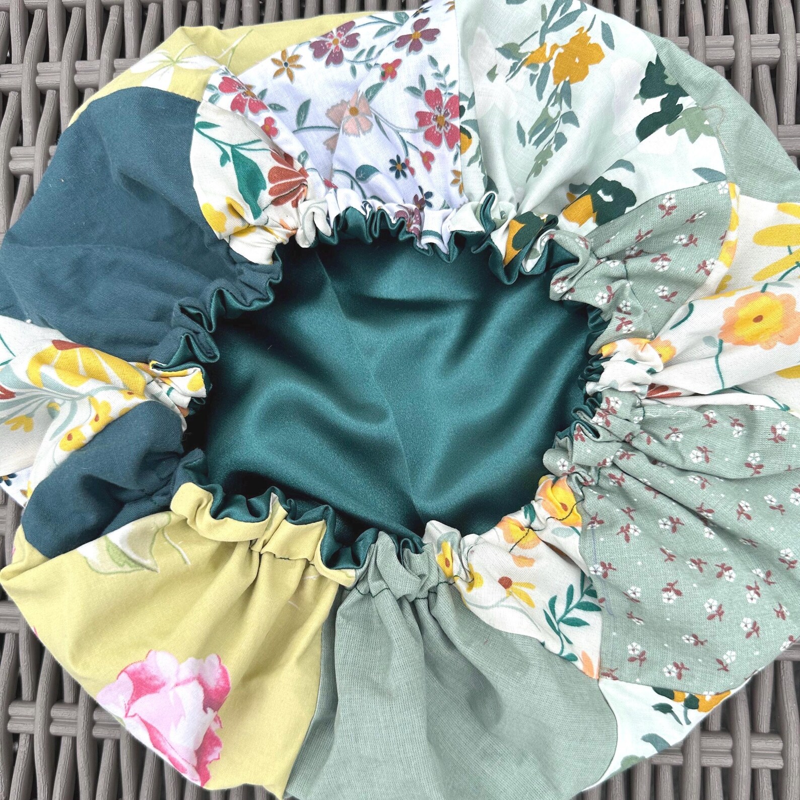 Satin Bonnet on the Inside and Green Patchwork on the Outside. Anti ...