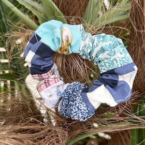 Hair elastic for men and women made from blue fabric scraps, handmade, Boho Design, Handmade and sustainable gift
