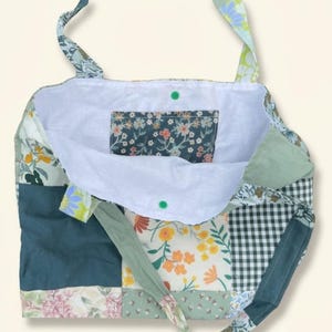 Bolso tote de patchwork verde seleccionado – Edición limitada 2026, reciclado, regalo ecológico para amantes de la naturaleza
