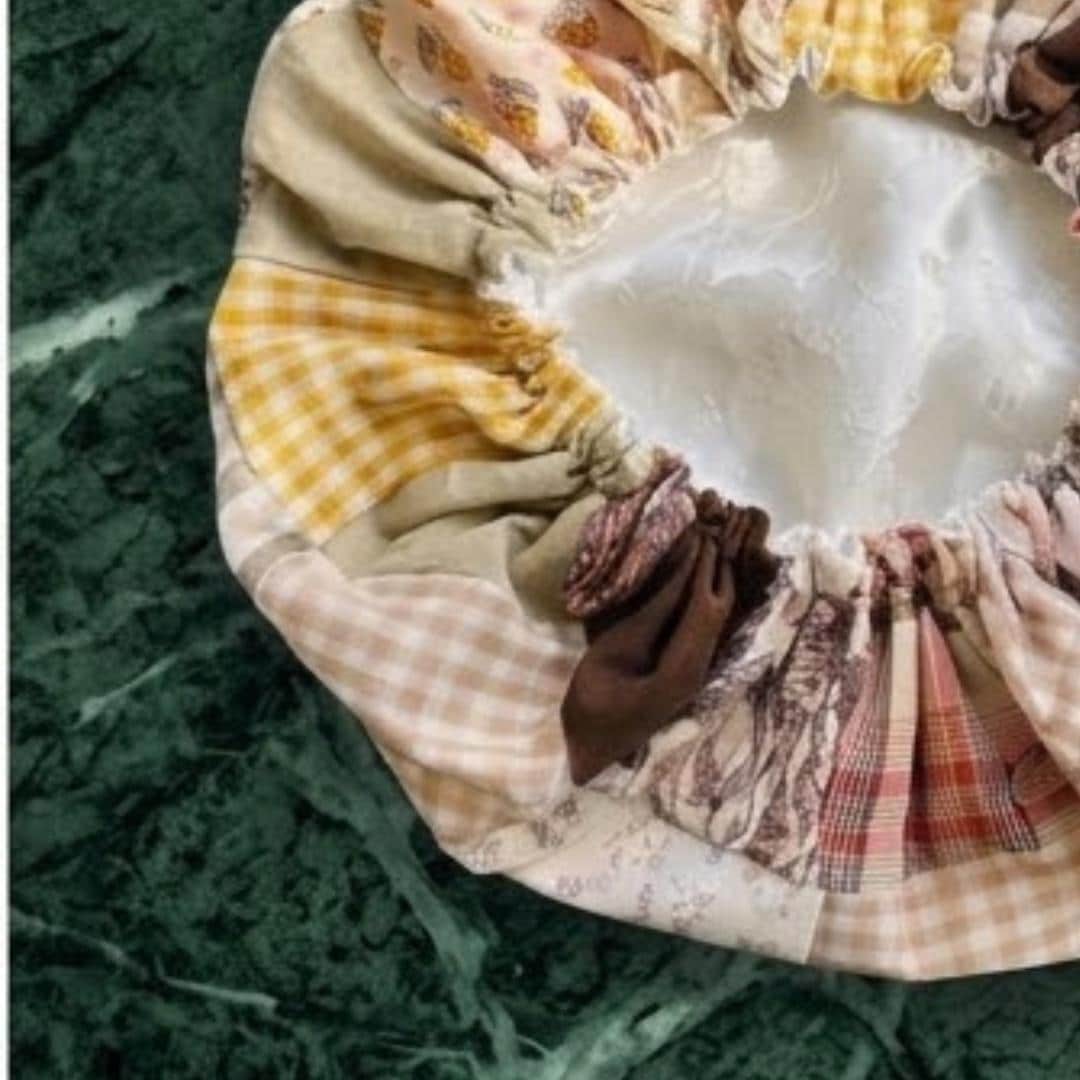 Mulberry silk night cap with earth-toned trim to protect curly hair A silky self-care treat and ideal gift for mom or girlfriend.
