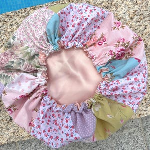 Satin bonnet on the inside and pink patches on the outside. Anti-frizz. Celebrate nature, autumn. Super colorful. Gift it to her, girl