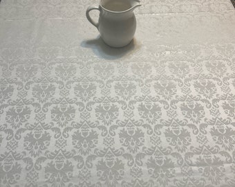 Polyester White Easy Care Damask Tablecloth Rectangle Measures 60” x 114”