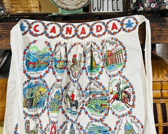 Vintage Souvenir Apron of Canada White with 15 Colorful Points of Interest Half Apron Makes Great Gift