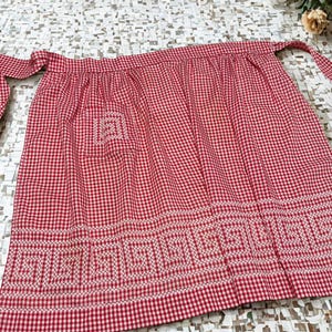 Vintage Half Apron Red White Check Patch Pocket Cottagecore Kitchen Decor Granny Chic