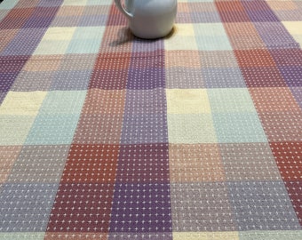Shades of Brown Light Blue Weave Tablecloth Rectangle 48" X 64" Noble Excellence Vintage Table Cloth