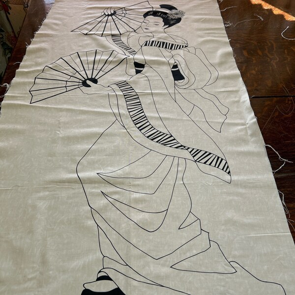 Graceful Geisha by Lonni Rossi for Andover Fabrics Pattern #3265 Measures 24" X 44" Use in Sewing Projects, Beige and Black