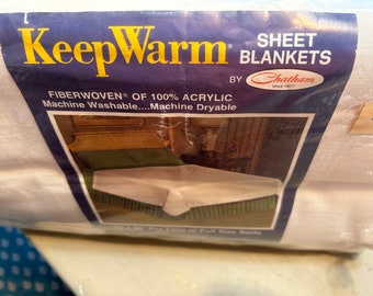 Vintage Sheet Blanket Keep Warm Band by Chatham Fiberwoven of 100% Acrylic Measures 70" X 90" White New in Package