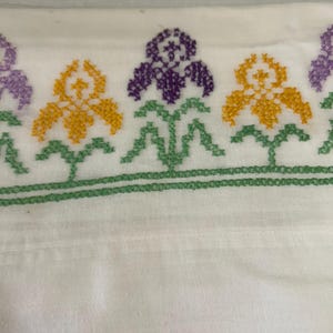 Vintage Standard Pillowcases Embroidered Cross Stitches of Spring Flowers