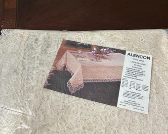 Alençon Lace Tablecloth Ivory 60" x 84" Oblong Elegant Floral Scroll NIP Wedding Shower Gift