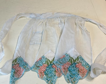 Vintage Sheer Organdy Apron: 1950s Hankie Inserts, Pockets