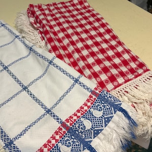Less Than Perfect Cutter Tablecloth Lot - Two Well Loved Vntg Table Cloth Casual Display or Sewing Craft Project / Picnic Theme