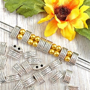 Double Hole Spacer Beads (Metal NOT Plastic), Shiny Antique Silver Plated, About 10mm x 5mm with 1.75mm holes - 310R