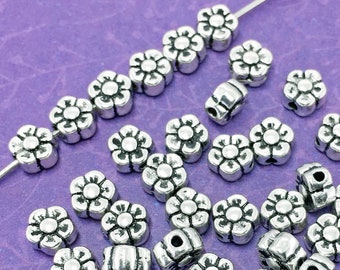 5mm Flower Blossom Beads, Antique Silver Tone, about 5mm x 5mm with 1.2mm Hole - 803R