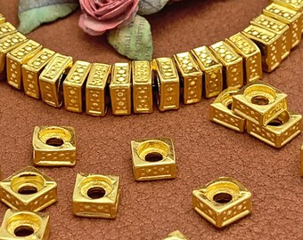 LIMITED QUANTITY! Squaredelle Square Spacer Beads, Bright Gold Tone, About 5mm x 5mm with a 1.9mm Hole - 418R