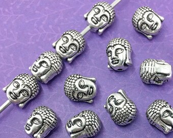 10mm Buddha Beads, Antique Silver Plated, About 10mm x 8mm with a 1.6mm hole, US Seller, Shipped from USA - 708R