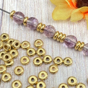 5mm Brass Heishi, Small Simple Flat Round Gold Polished Spacer Beads, About 5mm x 2mm, with a 2mm Hole 117R image 1