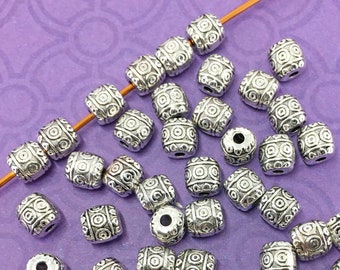 Textured Barrel Beads, Antiqued Silver Plated, About 6mm x 5.5mm with a 1.75mm Stringing Hole - 304R