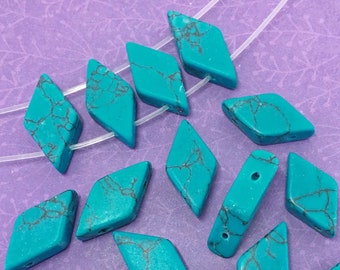 Double Hole Spacer Bead, Dyed  Imitation Turquoise / Howlite, Diamond Shape, About 10mm x 20mm with a 1.4mm Hole - 801G