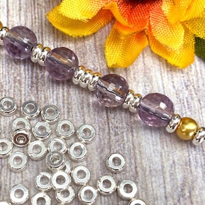 4mm Brass Heishi Beads (Metal NOT Plastic), Flat Round Washer Spacers, Shiny Silver Plated, About 3.75mm x 1.5mm, with a 1.3mm Hole | 213R