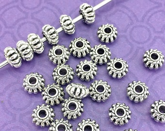 Big Hole Rondelle Beads, Antique Silver Plated, about 4mm x 8mm with a 2.5mm Stringing Hole - 957B