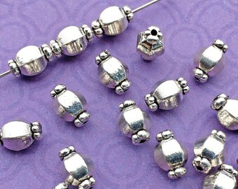 Barrel Beads, Christmas Candy Shape, Antique Silver Plated, About 10mm x 6mm, with a 1mm Hole - 503R