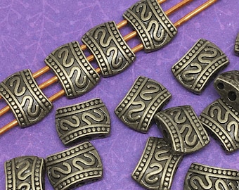 Flat 3-Hole Spacer Beads, Antique Bronze, Bali Style, About 11mm x 8mm with 1mm holes - 210R