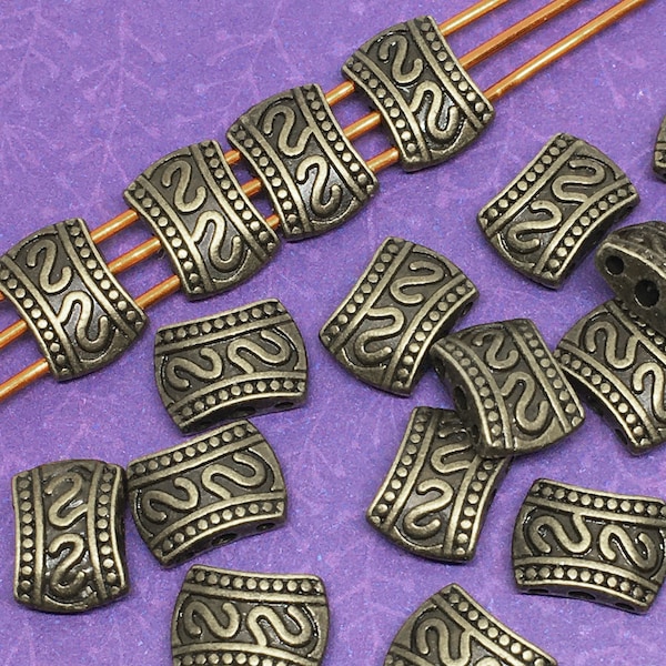 Flat 3-Hole Spacer Beads, Antique Bronze, Bali Style, About 11mm x 8mm with 1mm holes - 210R