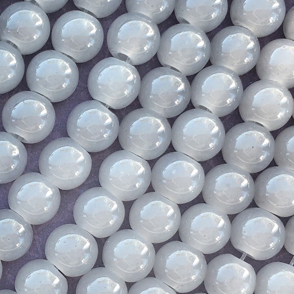 200pcs Gray Glass Beads, About 6mm x 6mm Round with a Large 1.5mm Stringing Hole  - 112R