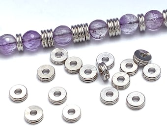 6mm Spacer Beads, Flat Round Grooved Washer, Real Platinum Plated Brass, About 6mm x 2mm, with a 2.2mm Hole - 214R