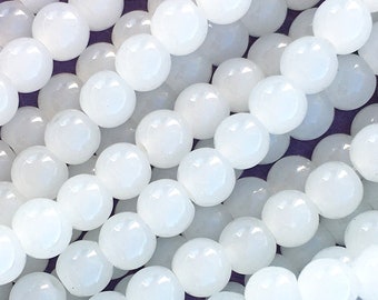 200pcs Translucent White Glass Beads, About 6mm x 6mm Round with a Large 1.5mm Stringing Hole - 111R