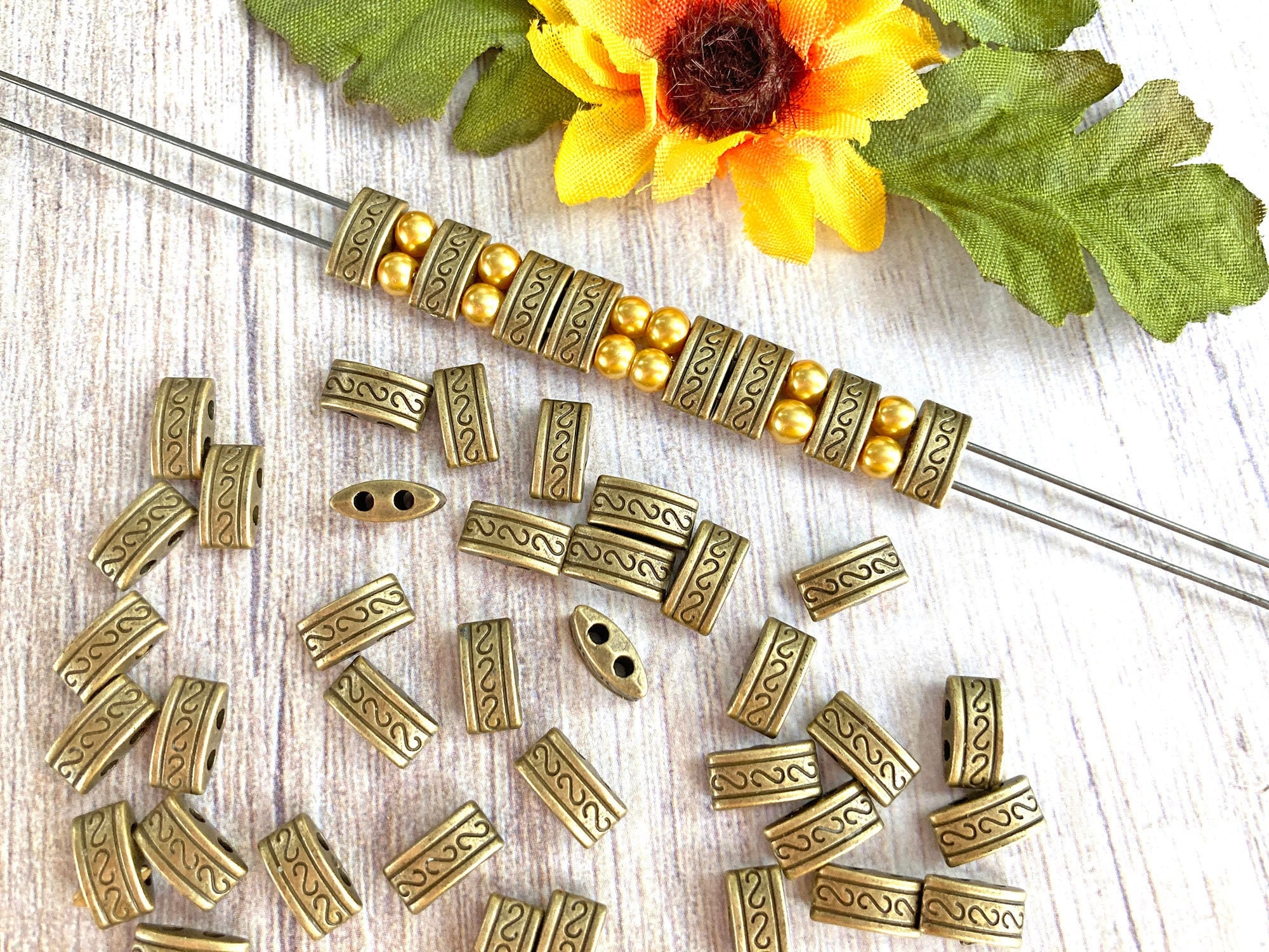 Rectangle Spacer Beads (Metal NOT Plastic), 2-Hole, Matte Antique Bronze Plated, About 10mm x 5mm with 1.75mm holes | 315R
