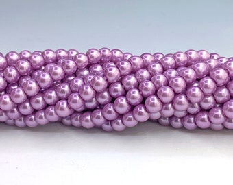 105pcs 4mm Glass Pearl Beads, Orchid Purple, About 4mm Round with a .7mm hole, 15" Strand - 611R