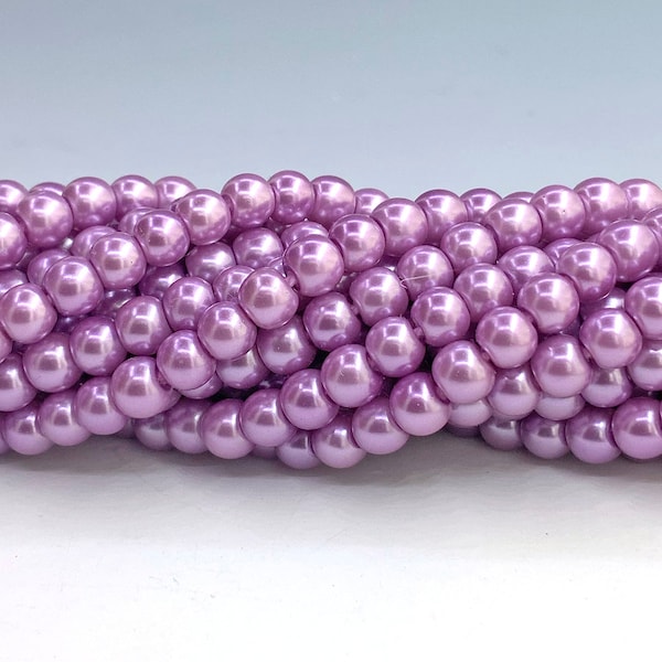 105pcs 4mm Glass Pearl Beads, Orchid Purple, About 4mm Round with a .7mm hole, 15" Strand - 611R